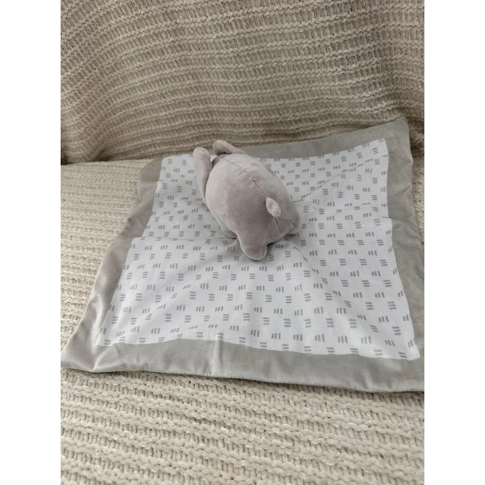 Pearhead Elephant Baby Security Blanket‎ Lovey Grey White Dash Print 83111